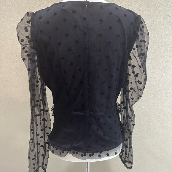 Missguided Dobby Mesh Black Long Puff Sleeve Women’s Blouse Top V Neck EUC - Picture 12 of 14